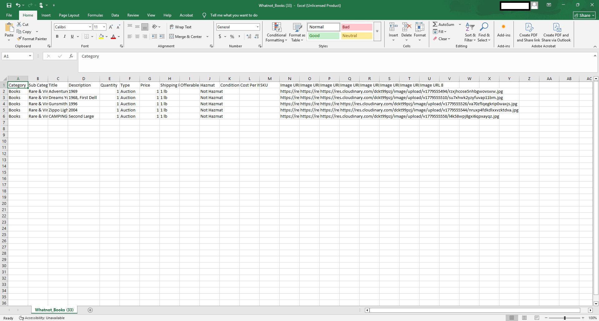 ShelfDrop CSV export in Excel